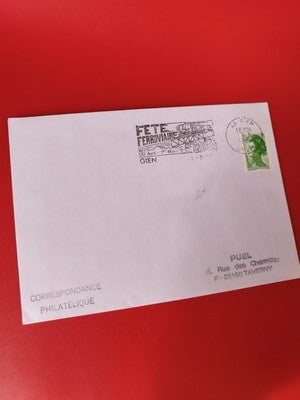 Ancienne lettre philatélique Fête Ferroviaire Gien oblitérée timbre Marianne