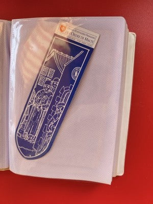 Ancien marque-page publicitaire Ordre de Malte bleu illustré vintage collection