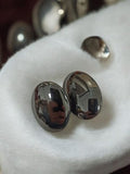 Paire boucles d’oreilles vintage hématite, cabochon bombé, bijou rétro ancien