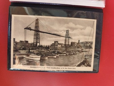 Carte postale ancienne Marseille Pont transbordeur Fort Saint-Jean vintage noir