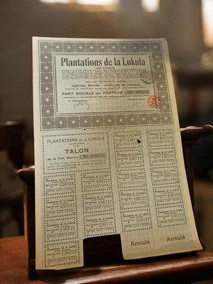 Action au porteur Plantations de la Lukula années 1920 document financier vintag