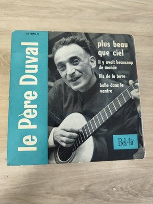 Vinyle 45T vintage Le Père Duval Bel Air, pochette photo, chansons françaises