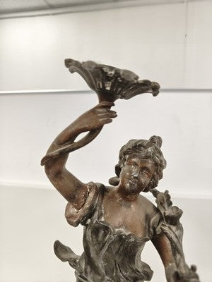 Statue Floraison Ch. Ruchot régule patiné socle bois Art Nouveau ancienne