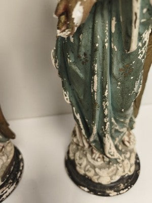Statues anges XIXe Napoléon III plâtre polychrome à restaurer déco église