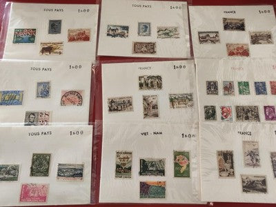 Lot ancien timbres collection vrac monde et France philatélie vintage
