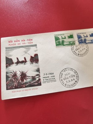 Vintage FDC Vietnam 1964 Plage de Hà Tiên timbres anciens premier jour Saïgon