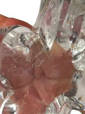 Sculpture abstraite cristal français vintage, objet d’art signé ancien