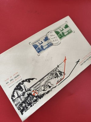 Ancienne enveloppe FDC Vietnam 1964 Plage de Hatien timbres illustrés