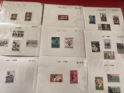 Lot anciens timbres collection Vietnam France philatélie, vrac multination