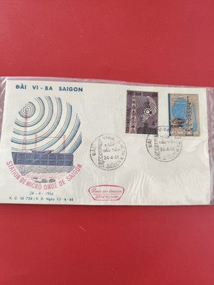 FDC ancien Vietnam 1966 Saigon micro-ondes, timbres tour antenne, enveloppe vint