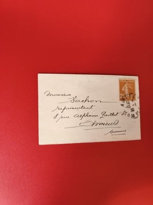 Ancienne lettre oblitérée timbre 25c Semeuse orange France vintage philatélie