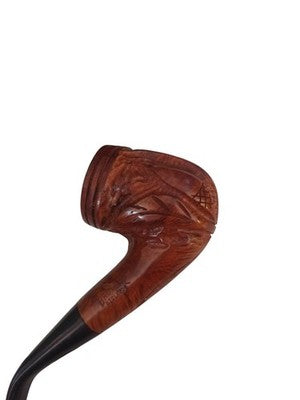 Pipe ancienne sculptée vintage avec étui rigide rétro, motif relief