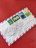 Ancienne enveloppe affranchie timbres Japon oblitérés, courrier air mail vintage