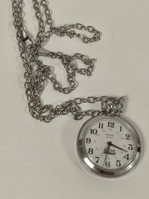 Montre à gousset Marlux antichoc avec chaîne, cadran blanc chiffres noirs