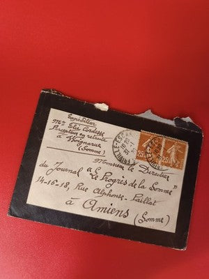 Ancienne lettre vintage timbres oblitérés 25c noir et orange pour collectionneur
