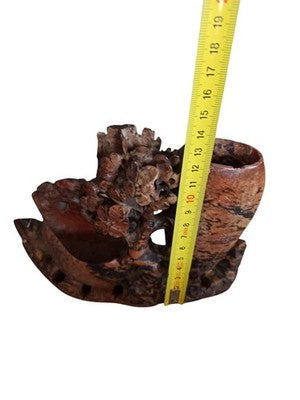 Sculpture ancienne Chine pierre lard vase floral vintage art asiatique déco