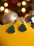 Boucles d’oreilles sapin Noël vintage fantaisie émail vert doré fête