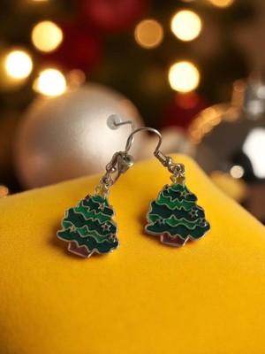 Boucles d’oreilles sapin Noël vintage fantaisie émail vert doré fête