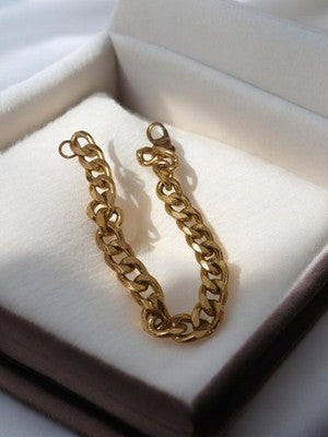 Bracelet chaîne vintage doré, bijou fantaisie rétro ancien, maille gourmette