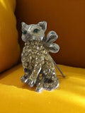 Broche chat vintage en métal et strass rétro – Bijou fantaisie animal