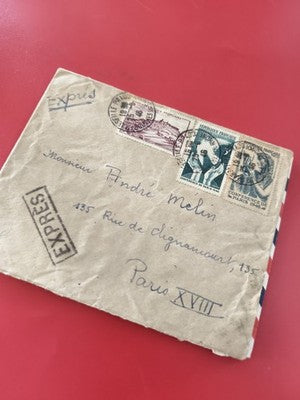 Ancienne enveloppe expresse timbrée oblitérée Paris 1946 philatélie collection