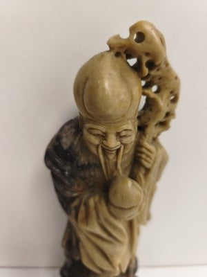 Statue ancienne chinois pierre de lard vieillard sage sculpture Asie déco vintag