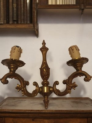 Applique murale ancienne bronze doré style Louis XV vintage rétro luminaire déco