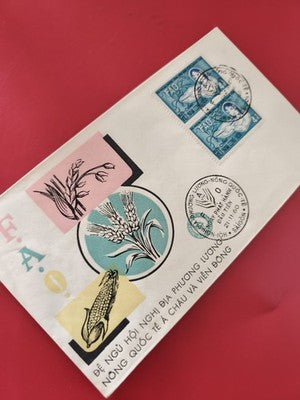 Ancienne enveloppe timbrée FAO oblitérée, illustration céréales, collection phil