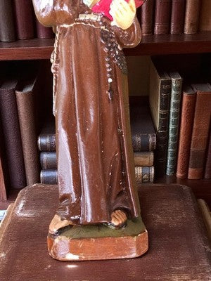 Statue religieuse ancienne plâtre, Saint Antoine de Padoue vintage, objet dévoti
