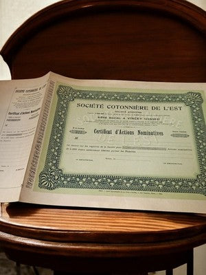 Action nominative ancienne SOCIETE COTONNIERE DE L’EST 1921 document vintage rét