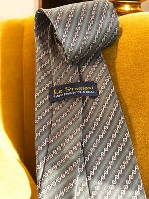 Cravate vintage Le Stagioni, motif géométrique, rayures diagonales, rétro homme