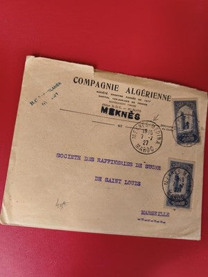 Ancienne lettre timbrée Compagnie Algérienne Meknès 1915, oblitération Maroc