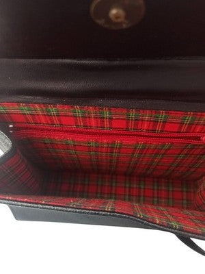 Sac à main David Jones Paris vintage cuir noir poignée marron élégant