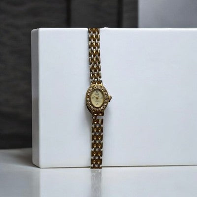 Montre femme Majestic Paris dorée cadran ovale strass fantaisie