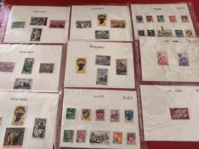 Lot anciens timbres du monde en vrac, collection philatélie, France, Vietnam