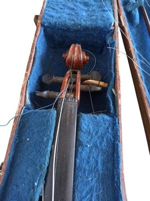 Violon ancien français début XXe, lutherie Lorraine, étui bleu, archet abîmé