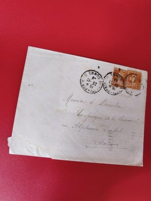 Ancienne lettre timbrée oblitérée 25c, manuscrite, collection philatélie vintage
