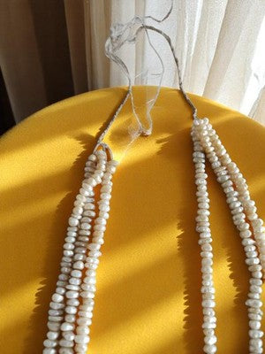 Collier vintage perles de culture authentiques, multi-rangs, blanc crème