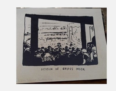 Dessin original Grass Mick salle comble 1925, scène animée, illustration ancienn
