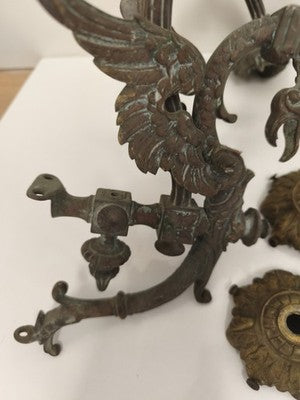 Paire d'appliques bougeoirs anciennes bronze décor dragon style XIXe