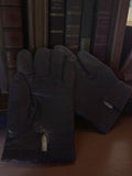 Paire de gants anciens vintage cuir noir, grande taille rétro homme élégant