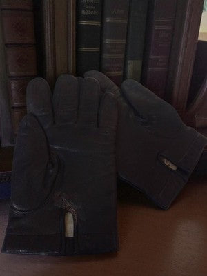 Paire de gants anciens vintage cuir noir, grande taille rétro homme élégant
