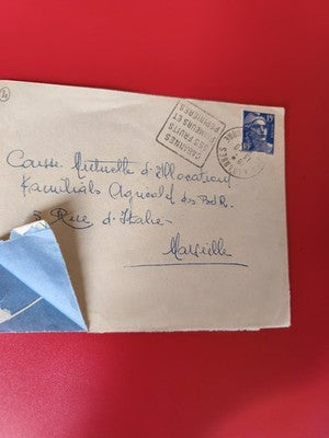 Ancienne lettre vintage avec timbre oblitéré Marianne 15F, collection philatélie