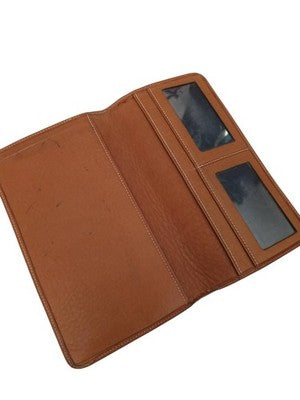Porte-documents vintage en cuir marron, accessoire ancien rétro embossé