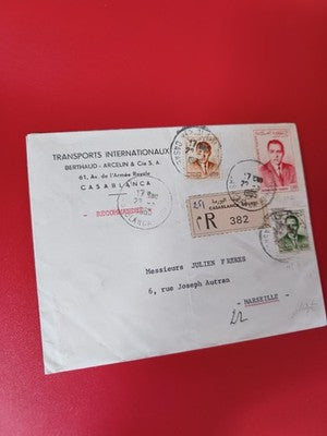 Ancienne lettre recommandée Casablanca timbres oblitérés Maroc vintage philatéli