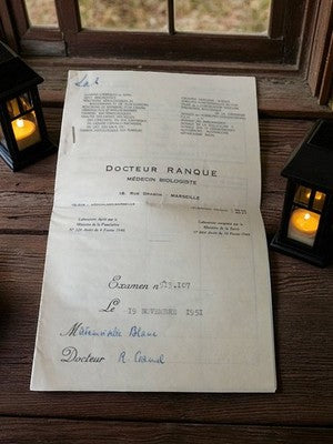 Ordonnance médicale ancienne 1951 Dr Ranque Marseille biologie vintage France