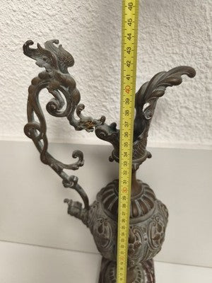 Aiguière ancienne métal argenté style Napoléon III XIXe, piédouche marbre