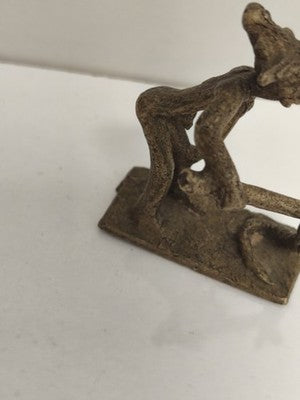 Statuette africaine ancienne en bronze, personnage stylisé, art tribal déco