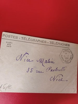 Ancienne lettre oblitérée 1950 Nice Matin pour collection philatélie vintage