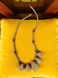 Collier vintage en os et perles violettes, pièce unique, ethnique ancien